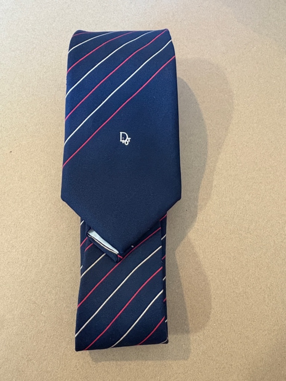 Dior Tie 100% Silk with Red  & cream Diagonal Stripes